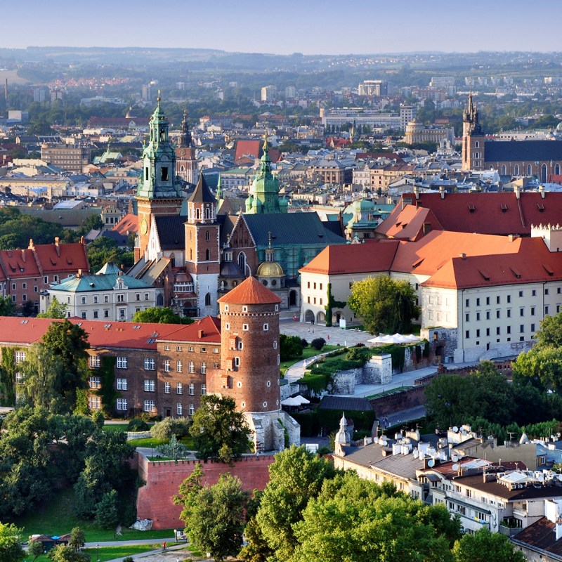 a view of a city with a mountain in the background