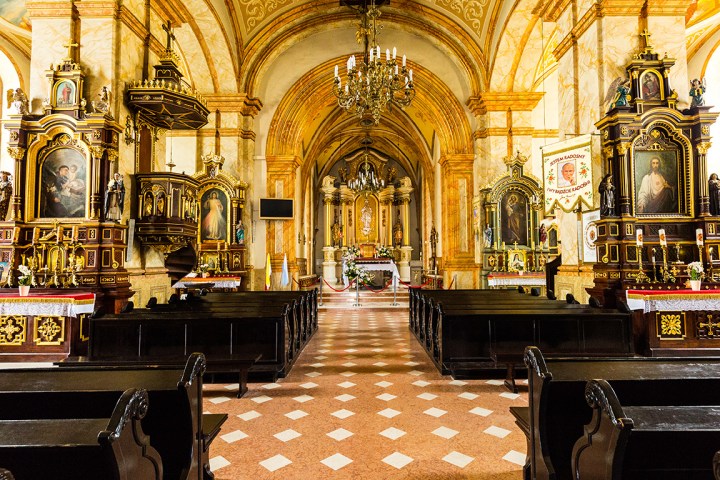 a public bench in a large room