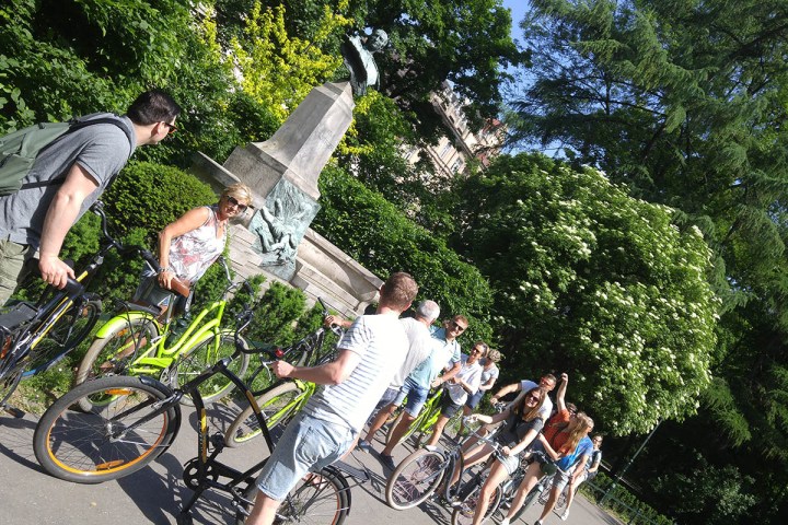 a man flying through the air while riding a bicycle