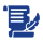 Blue icon of a scroll and feather quill.