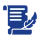 Blue icon of a scroll and feather quill.