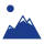Blue mountains with snow caps and a sun icon.