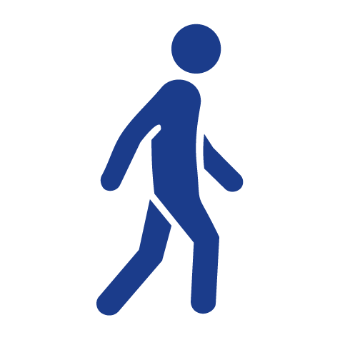 Blue pedestrian icon with arms and legs in motion.